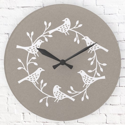 Festive Bird and Flower Scandi Wreate Ronde Klok
