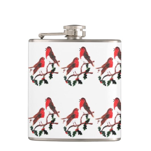 Festive Bird Art Holly Robins Heupfles (Voorkant)
