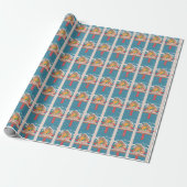 Festive Bird House Holiday Blue Wrapping Paper Cadeaupapier (Uitgerold)
