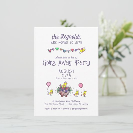 Festive Bird Parade Goway Party Kaart (Staand voorkant)