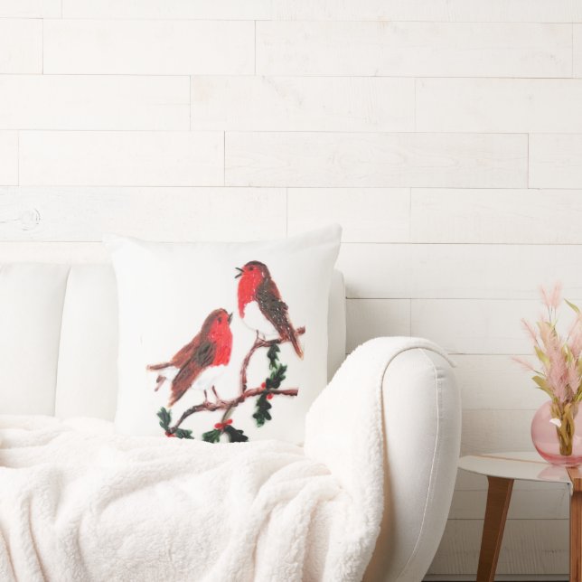 Festive Birds Holly Robins Kussen (Bank)
