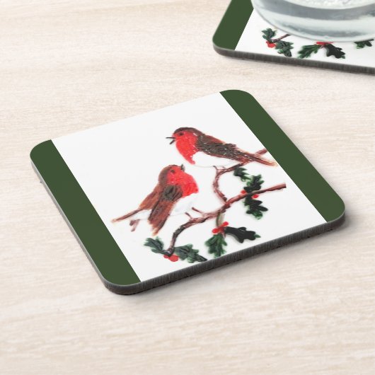 Festive Birds, Robin Holly Bier Onderzetter (Linkerzijde)