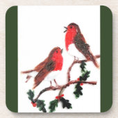 Festive Birds, Robin Holly Bier Onderzetter (Voorkant)