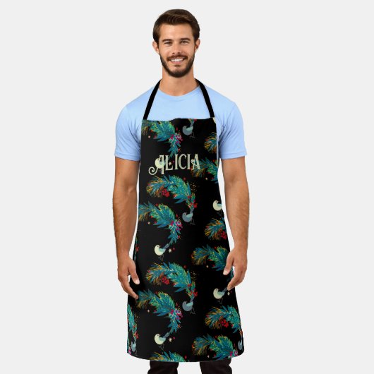 Festive Birds Schort met aangepaste naam (Gedragen)