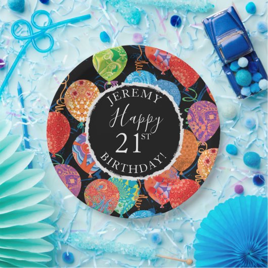 Festive Birthday-ballonnen toevoegen naam en leeft Papieren Bordje (Feest)