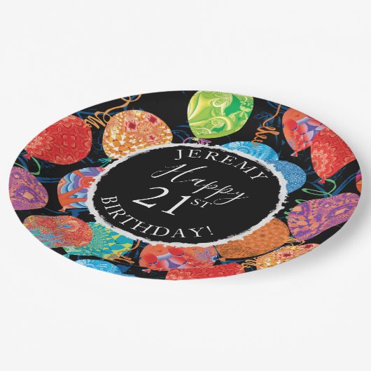 Festive Birthday-ballonnen toevoegen naam en leeft Papieren Bordje (Gekanteld)