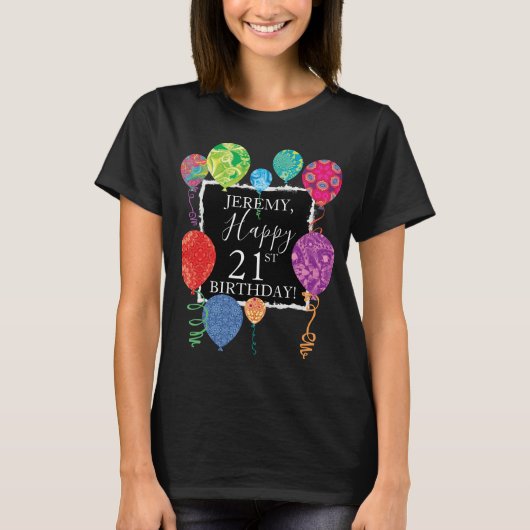 Festive Birthday-ballonnen toevoegen naam en leeft T-shirt (Voorkant)