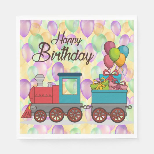 Festive Birthday Balloon Train Birthday Servet (Voorkant)