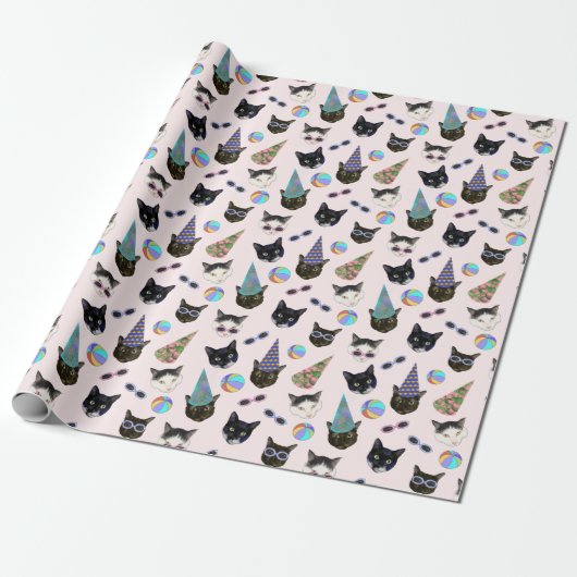 Festive Birthday Cats Summer Pool Party Cadeaupapier (Uitgerold)