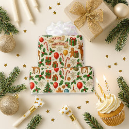 Festive Birthday Christmas Cadeaupapier