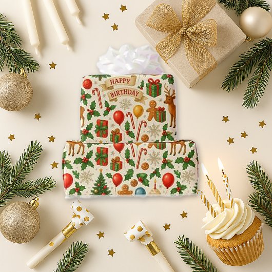 Festive Birthday Christmas Cadeaupapier