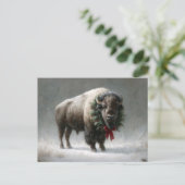 Festive Bison with Holiday Wreath Briefkaart (Staand voorkant)