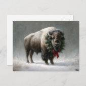 Festive Bison with Holiday Wreath Briefkaart (Voorkant / Achterkant)