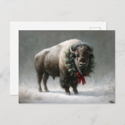 Festive Bison with Holiday Wreath Briefkaart (Voorkant / Achterkant)