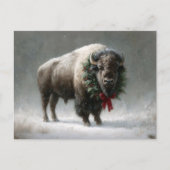 Festive Bison with Holiday Wreath Briefkaart (Voorkant)