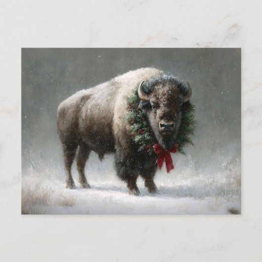 Festive Bison with Holiday Wreath Briefkaart (Voorkant)