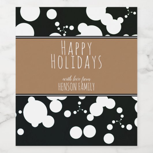 Festive Black and White Kerstmis Wijn Etiket (Enkel label)
