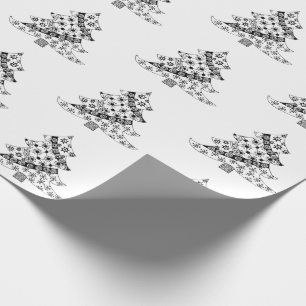 Festive Black and White Kersttree Pattern Cadeaupapier