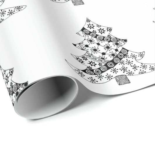 Festive Black and White Kersttree Pattern Cadeaupapier (Rol Hoek)