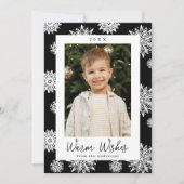 Festive Black and White Snowflakes Foto Feestdagenkaart (Voorkant)