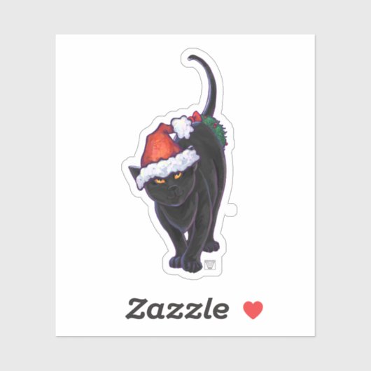 Festive Black Cat in een Santa Hat Sticker (Vel)