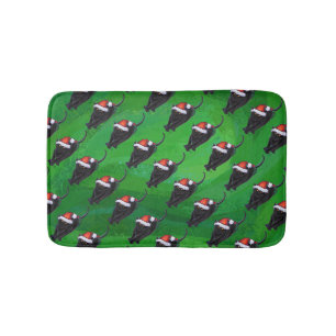 Festive Black Cat Pattern on Green Badmat