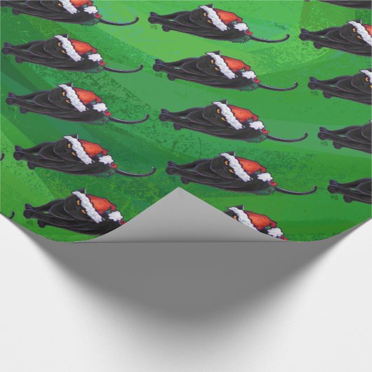 Festive Black Cat Pattern on Green Cadeaupapier (Hoek)