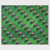 Festive Black Cat Pattern on Green Cadeaupapier (Vlak)