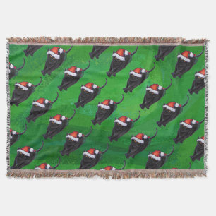 Festive Black Cat Pattern on Green Deken