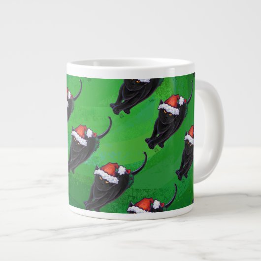 Festive Black Cat Pattern on Green Grote Koffiekop (Voorkant rechts)