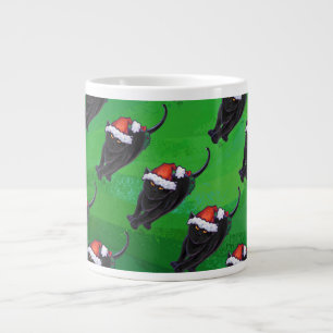 Festive Black Cat Pattern on Green Grote Koffiekop