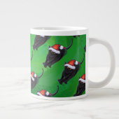 Festive Black Cat Pattern on Green Grote Koffiekop (Rechts)