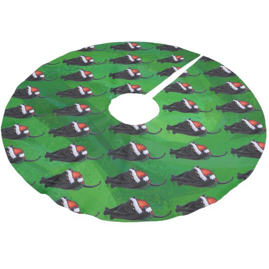 Festive Black Cat Pattern on Green Kerstboom Rok (Gekanteld)