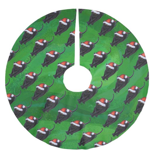 Festive Black Cat Pattern on Green Kerstboom Rok (Voorkant)