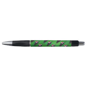 Festive Black Cat Pattern on Green Pen