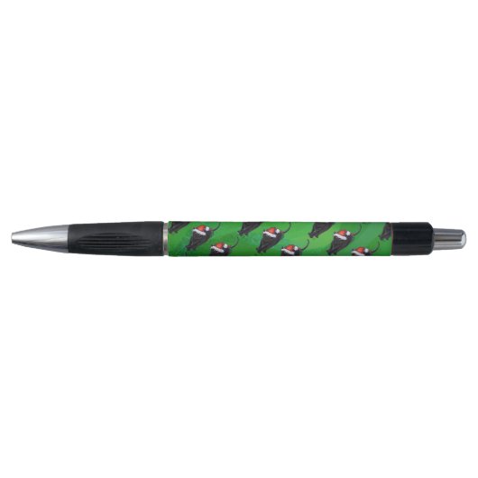 Festive Black Cat Pattern on Green Pen (Voorkant)