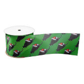 Festive Black Cat Pattern on Green Satijnen Lint (Spoel)