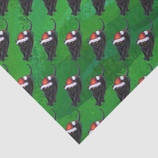 Festive Black Cat Pattern on Green Tissuepapier (Detail)