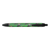 Festive Black Cat Pattern on Green Zwarte Inkt Pen (Achterkant)