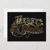 Festive Black- en Gold-look-script, prettig kerstf Briefkaart (Voorkant / Achterkant)