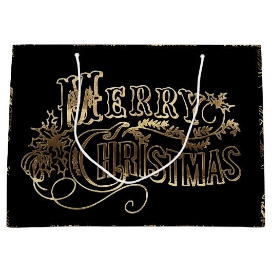 Festive Black- en Gold-look-script, prettig kerstf Groot Cadeauzakje (Voorkant)
