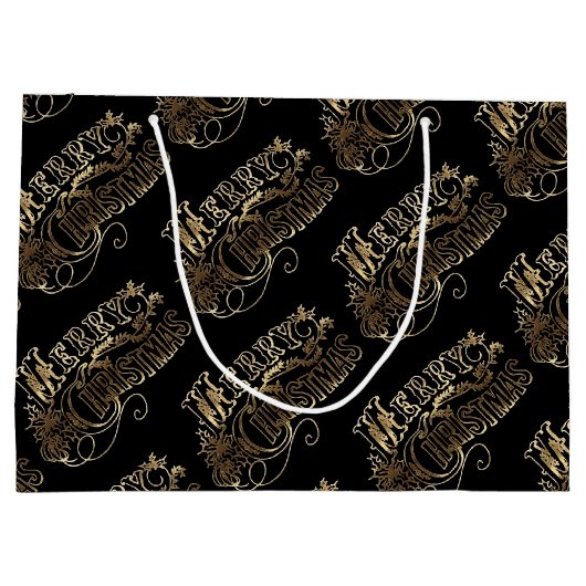 Festive Black- en Gold-look-script, prettig kerstf Groot Cadeauzakje (Achterkant)