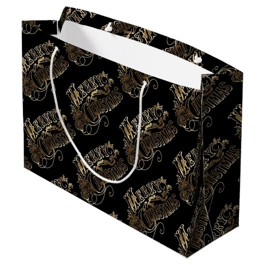 Festive Black- en Gold-look-script, prettig kerstf Groot Cadeauzakje (Achterkant Gekanteld)
