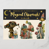 Festive Black en Gold Magic Mushroom met kerstmis Folie Feestdagenkaart (Voorkant)