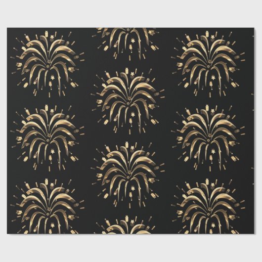 Festive Black Gold Stars Fireworks Elegant Chic Cadeaupapier (Vlak)