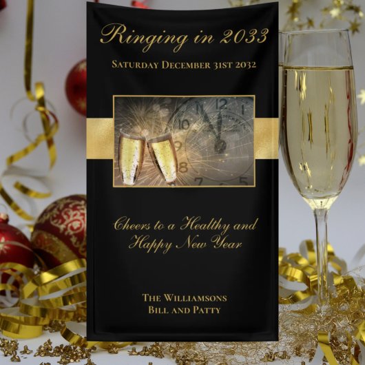 Festive Black Gold van Happy New Year's Eve Cheers Spandoek