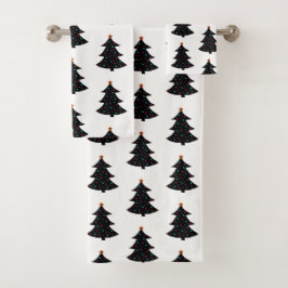 Festive Black kerstbomen Pattern Lambries Stars Bad Handdoek