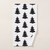 Festive Black kerstbomen Pattern Lambries Stars Bad Handdoek (Handdoek)