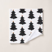 Festive Black kerstbomen Pattern Lambries Stars Bad Handdoek (Wasdoekje)