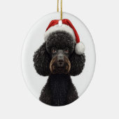 Festive Black Poodle Dog in Santa Hat Illustration Keramisch Ornament (Rechts)